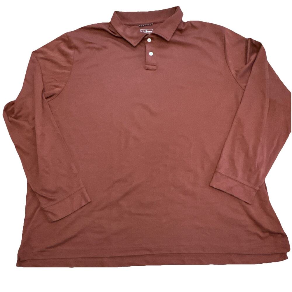 LL Bean 3XL Slightly Fitted Washed Cotton Double Knit Long Sleeve Polo Rust